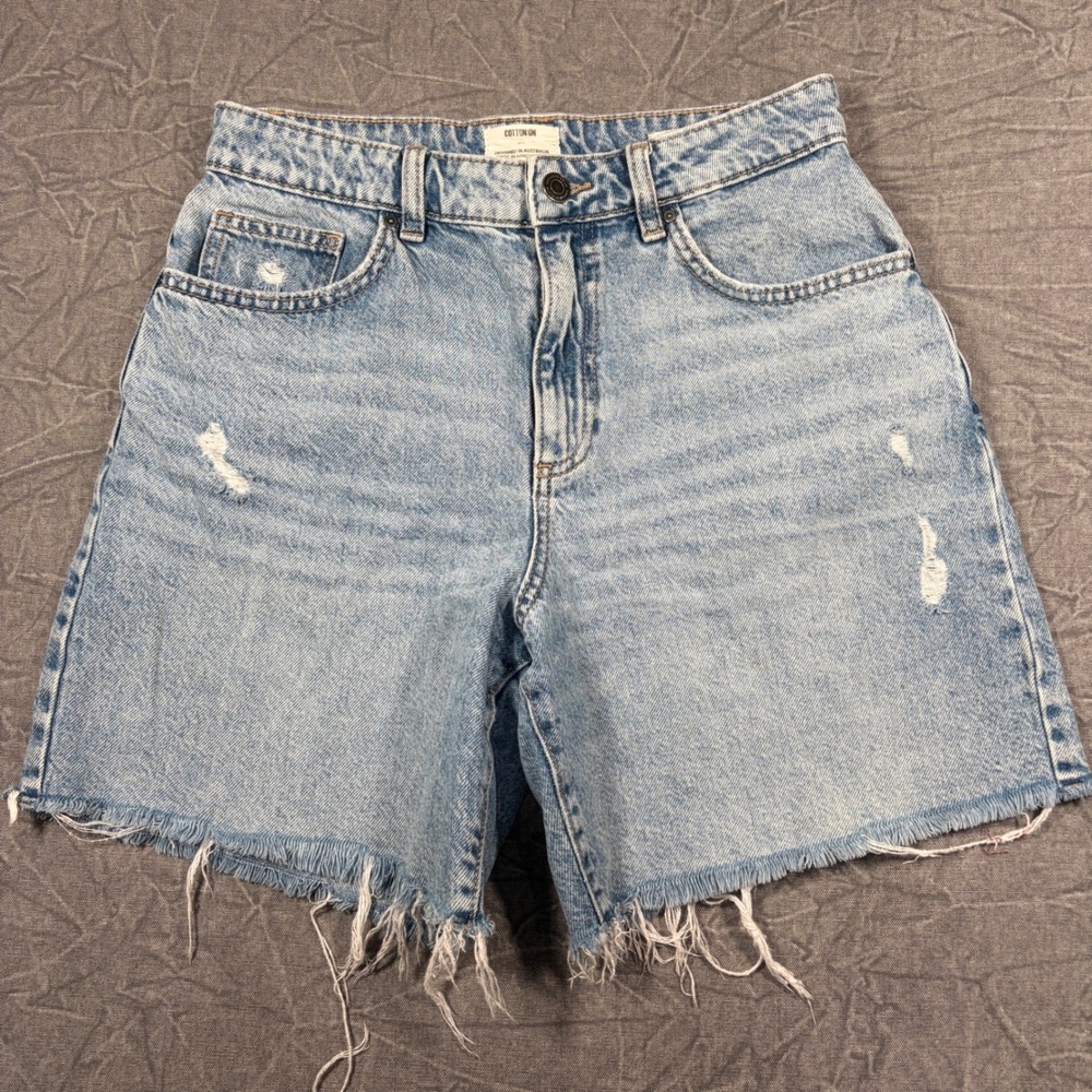 Cotton On Shorts Women 26 Blue Relaxed Short Distressed High Rise Raw Hem Denim